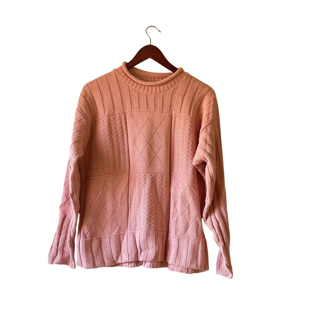Vintage Pink Cotton Patchwork Knit Sweater Size Large‎ Cottagecore Softcore Cozy